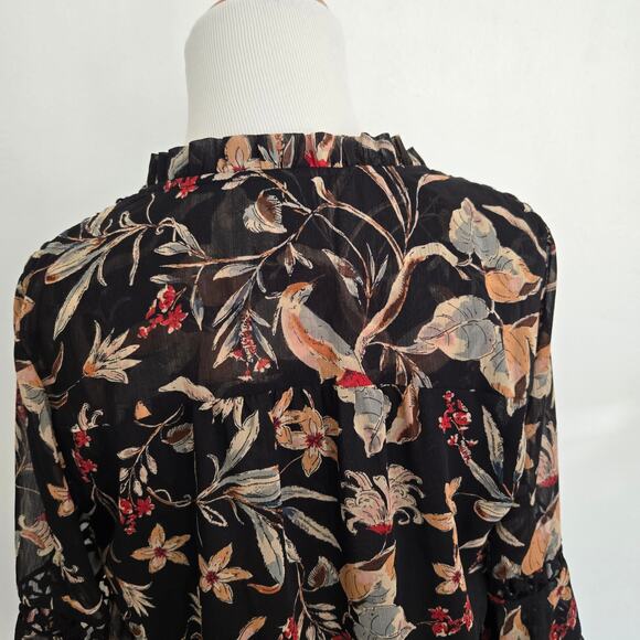 Anthropologie Maeve Odette Blouse Black Floral Bell Sleeves Crochet Women Medium - Picture 8 of 13